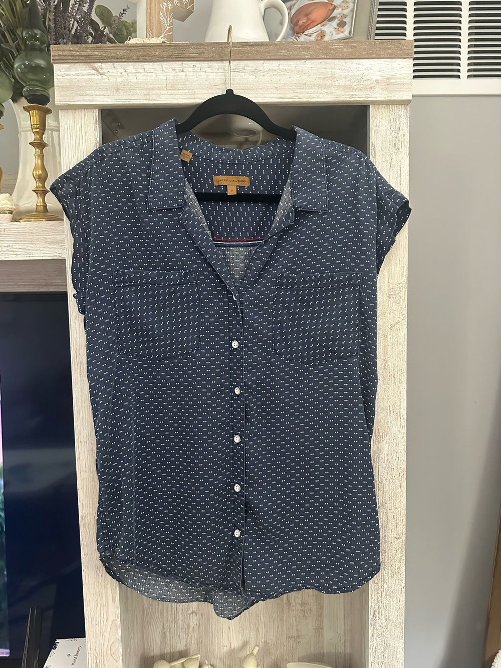 JACHS Girlfriend Navy Dot Cap-Sleeve Button-Front Shirt